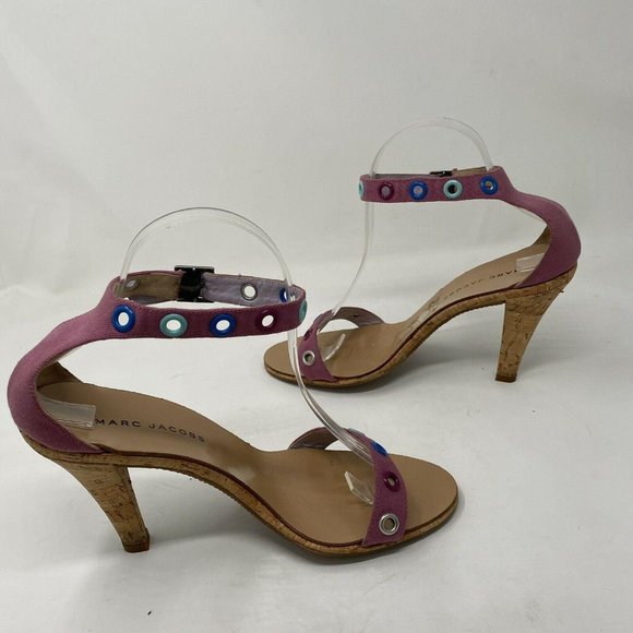 Marc Jacobs Pink Retro Cork Pumps Heels Grommet - Picture 4 of 12